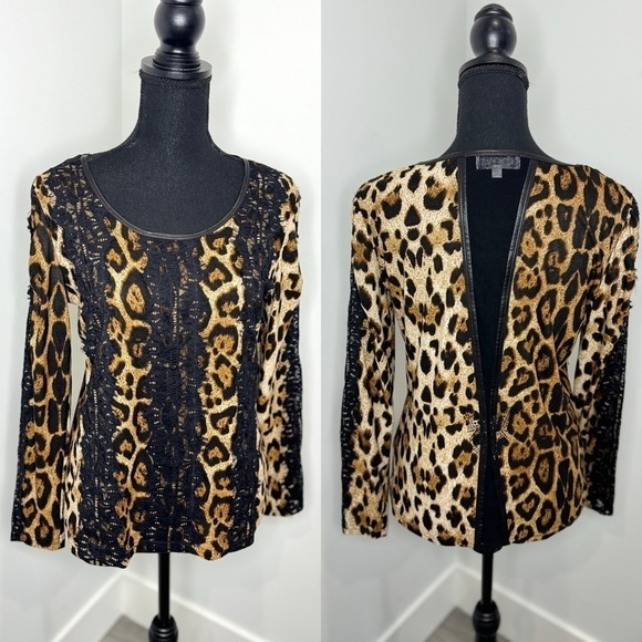 Adore Brown Leopard Lace Long Sleeve Top (S) - Picture 1 of 9